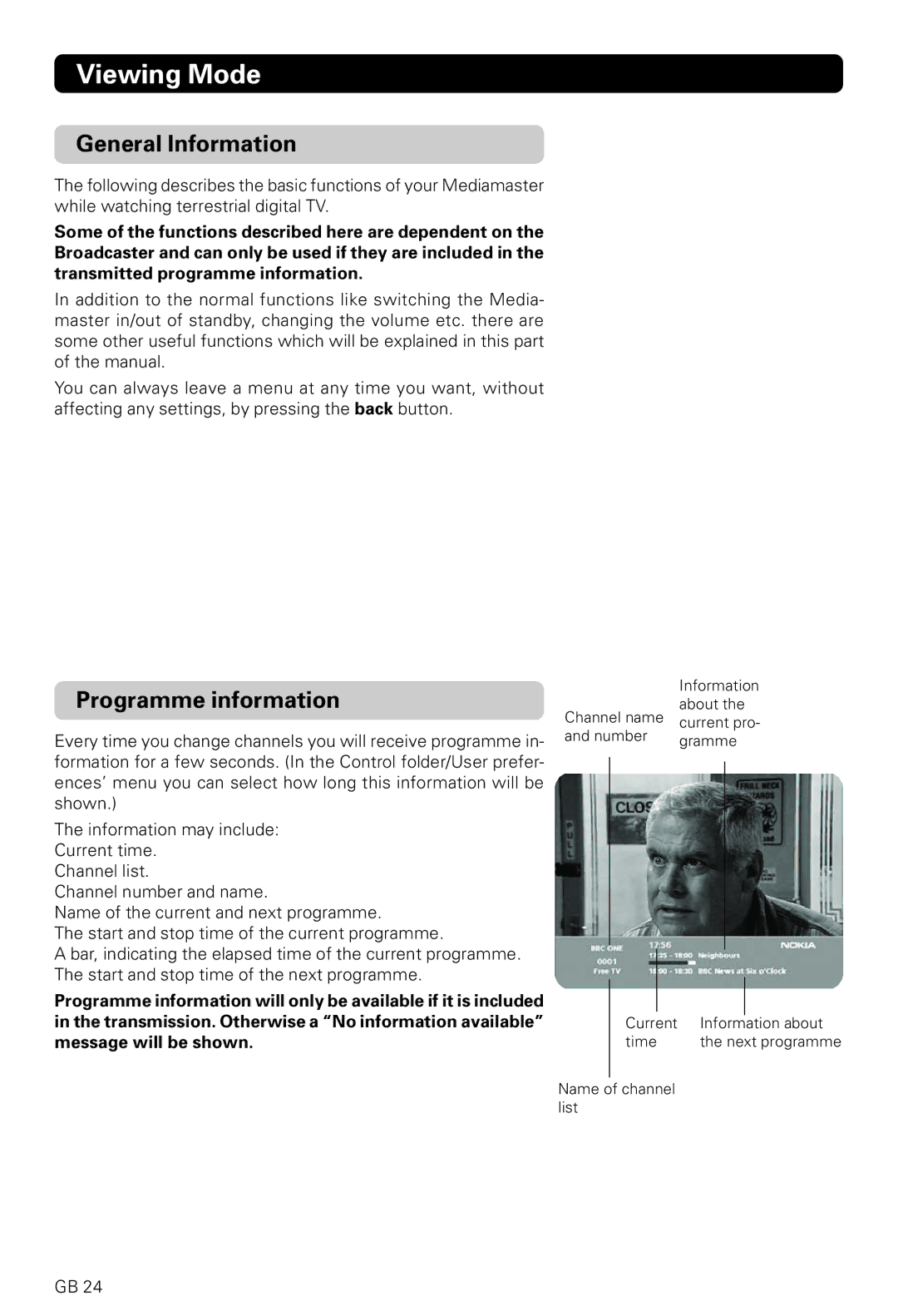 Nokia 221 T owner manual Viewing Mode, Programme information 