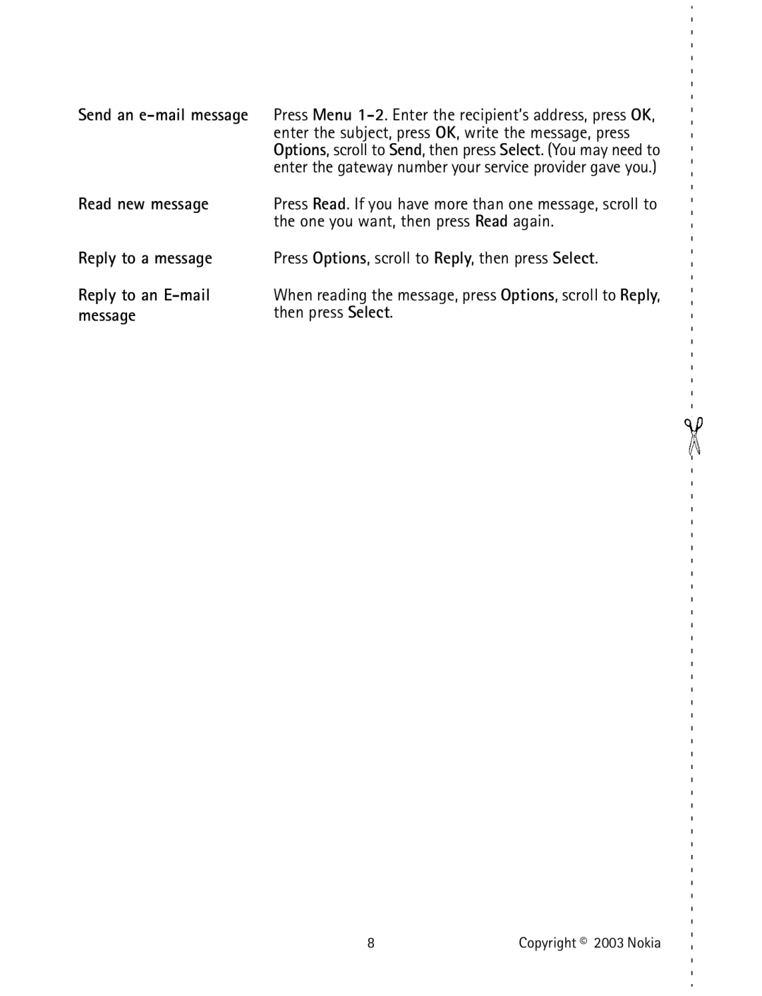 Nokia 2220 specifications Read new message Reply to a message, Reply to an E-mail message 