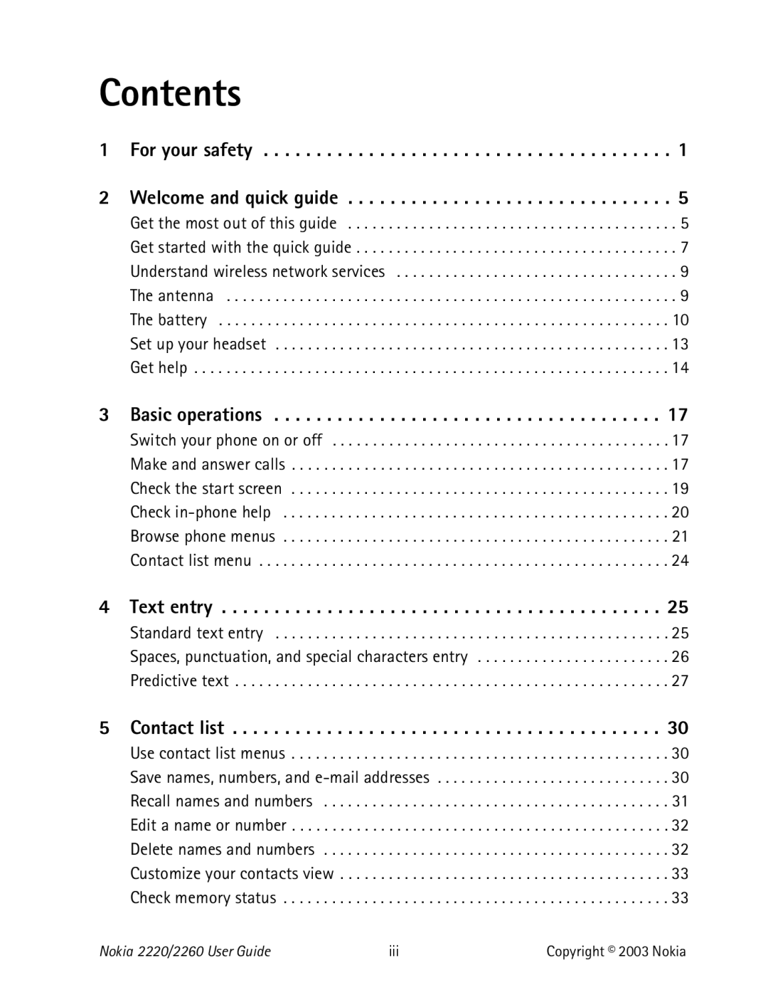 Nokia 2220 specifications Contents 