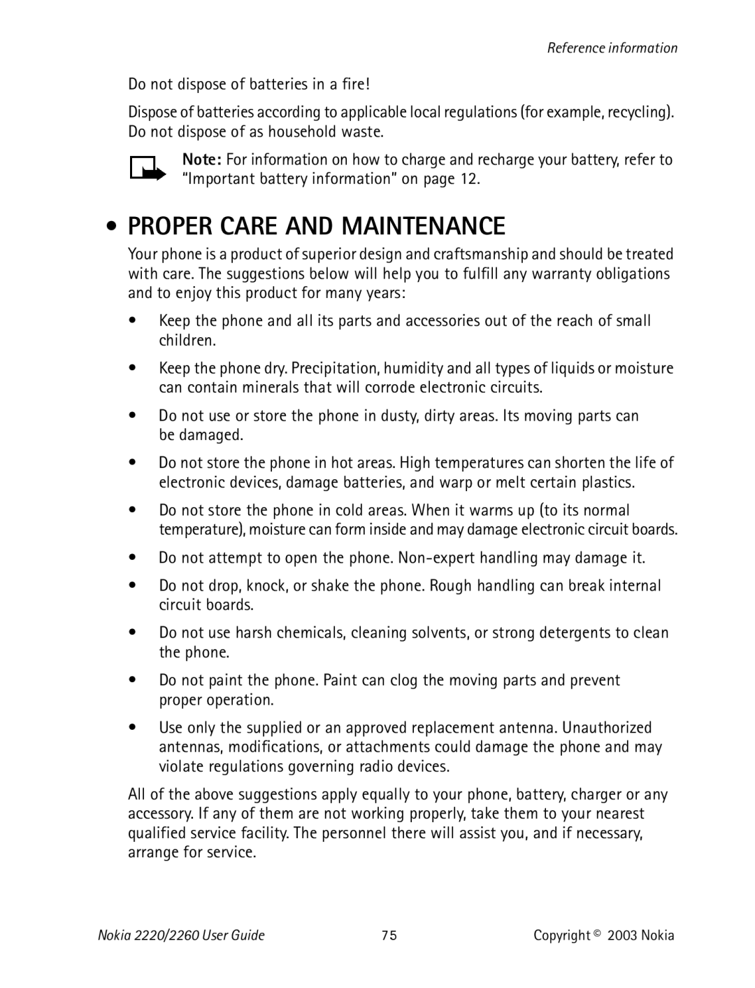 Nokia 2220 specifications Proper Care and Maintenance 