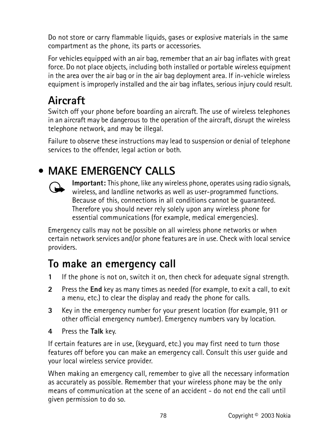 Nokia 2220 specifications Aircraft, Make Emergency Calls, To make an emergency call 