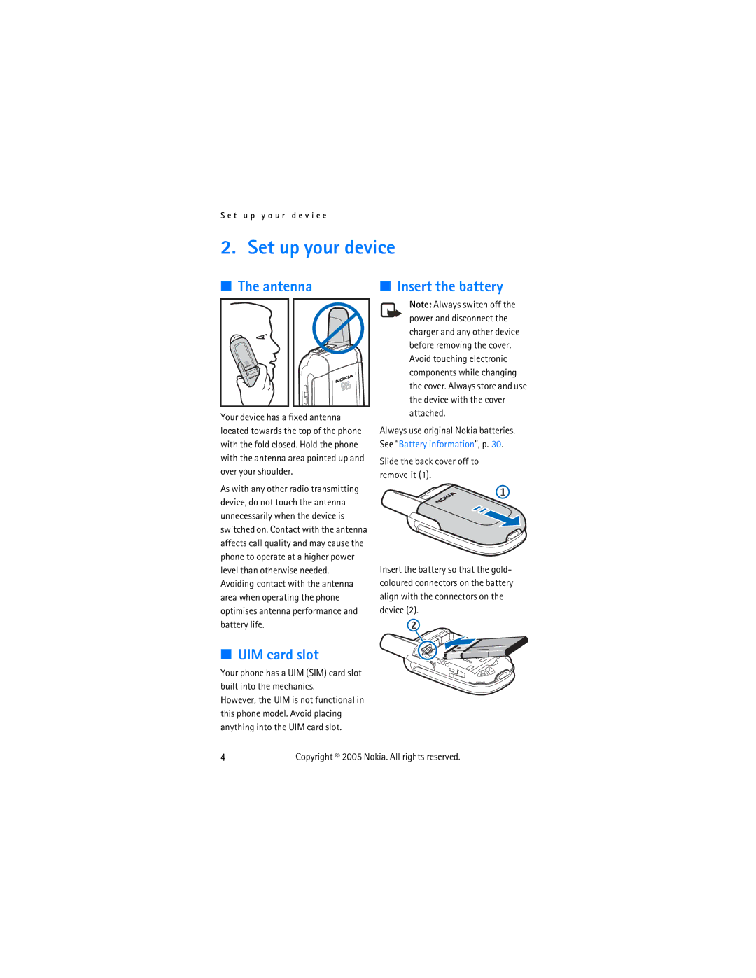 Nokia 2255 manual Set up your device, Antenna, UIM card slot 