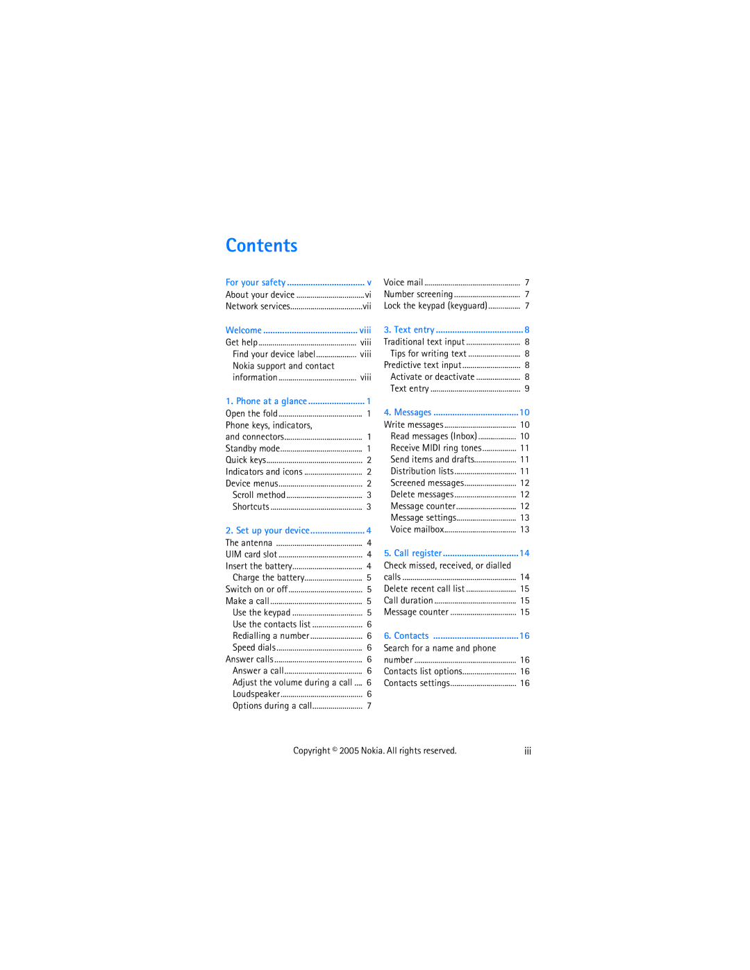 Nokia 2255 manual Contents 