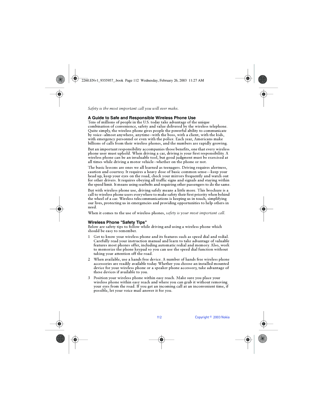 Nokia 2260 manual Guide to Safe and Responsible Wireless Phone Use 