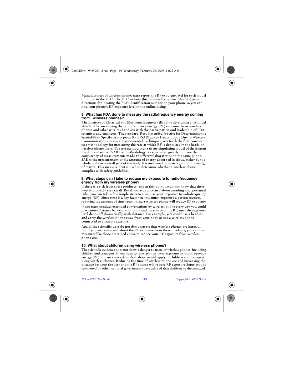 Nokia 2260 manual What about children using wireless phones? 
