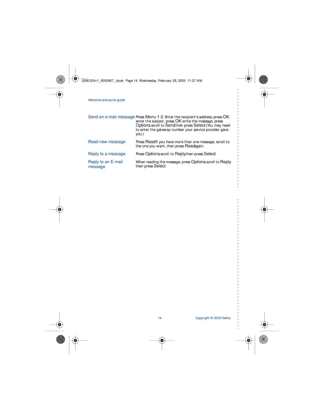 Nokia 2260 manual Read new message Reply to a message 