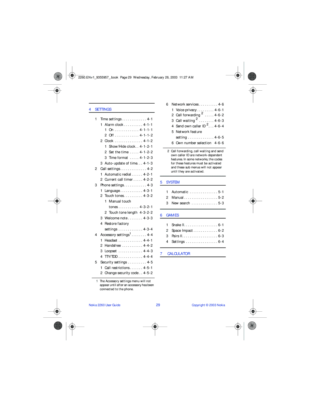 Nokia 2260 manual 1-1, 1-2, 2-1, 2-2, 2-3, Manual touch, Restore factory, Snake II Space Impact Pairs II Settings 