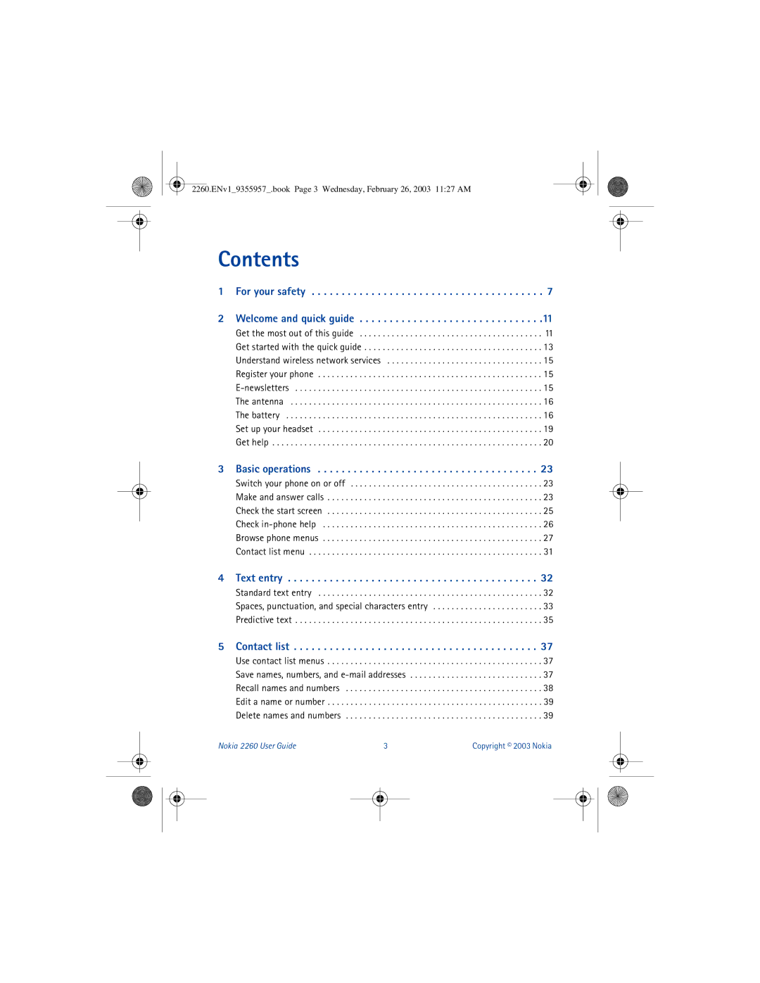 Nokia 2260 manual Contents 