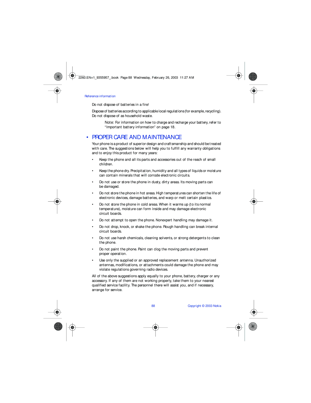 Nokia 2260 manual Proper Care and Maintenance 