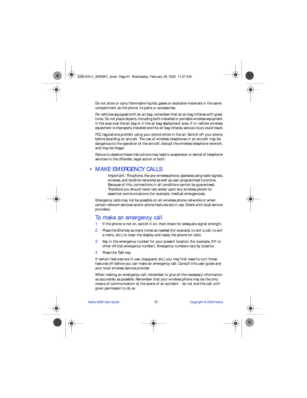 Nokia 2260 manual Make Emergency Calls, To make an emergency call 