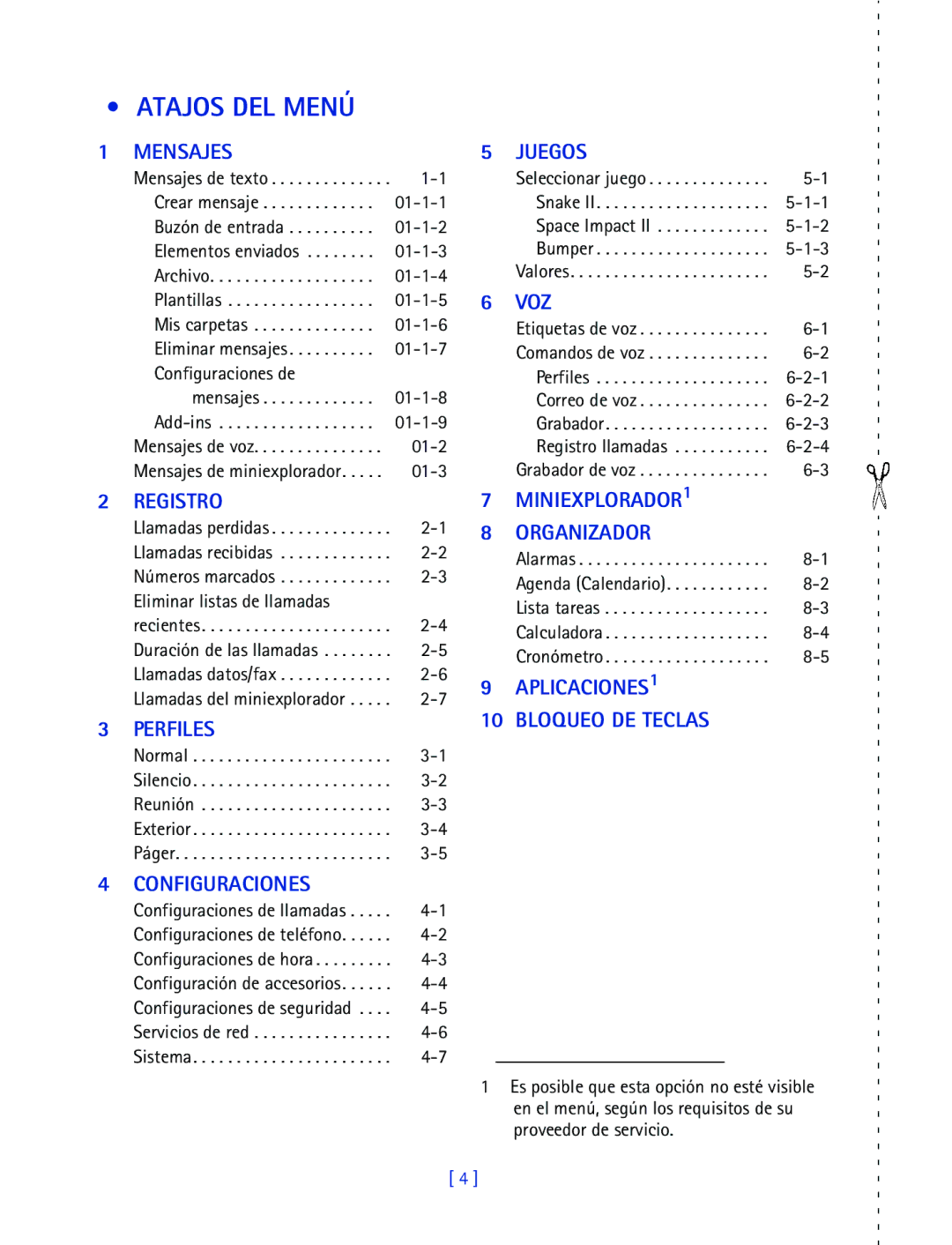 Nokia 2270 manual Atajos DEL Menú 