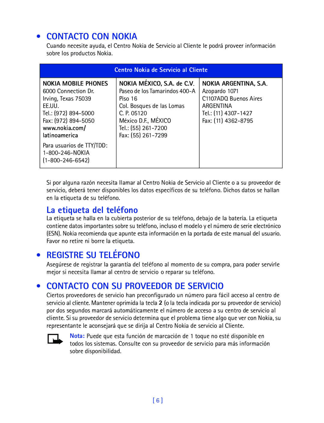 Nokia 2270 manual Contacto CON Nokia, La etiqueta del teléfono, Registre SU Teléfono, Contacto CON SU Proveedor DE Servicio 