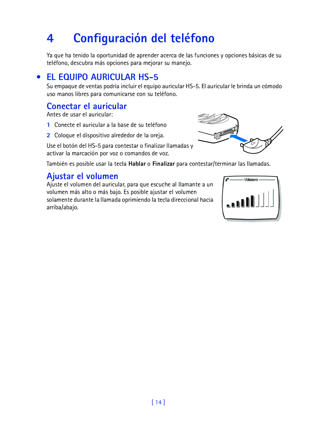 Nokia 2270 manual Configuración del teléfono, EL Equipo Auricular HS-5, Conectar el auricular, Ajustar el volumen 