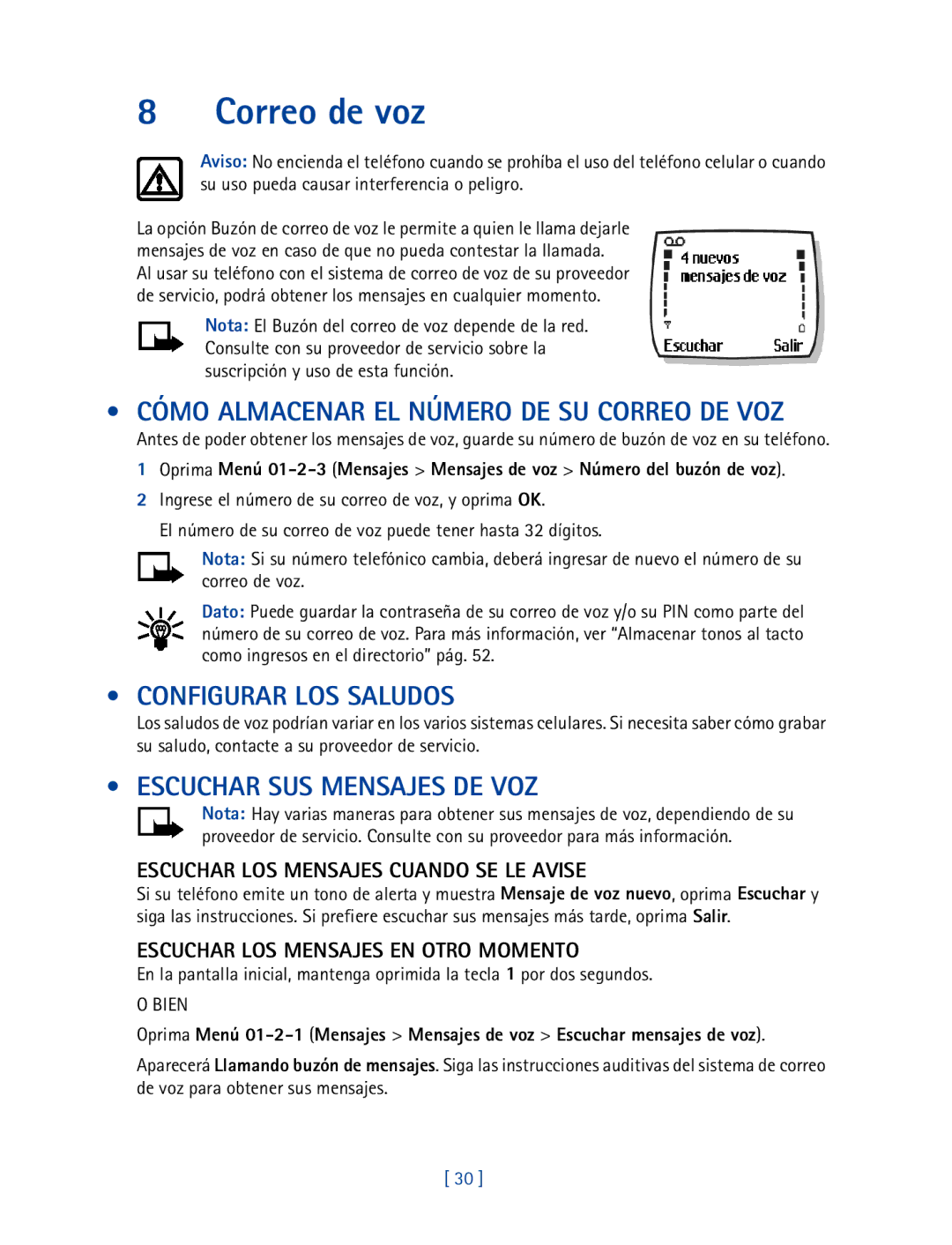 Nokia 2270 manual Correo de voz, Cómo Almacenar EL Número DE SU Correo DE VOZ, Configurar LOS Saludos 