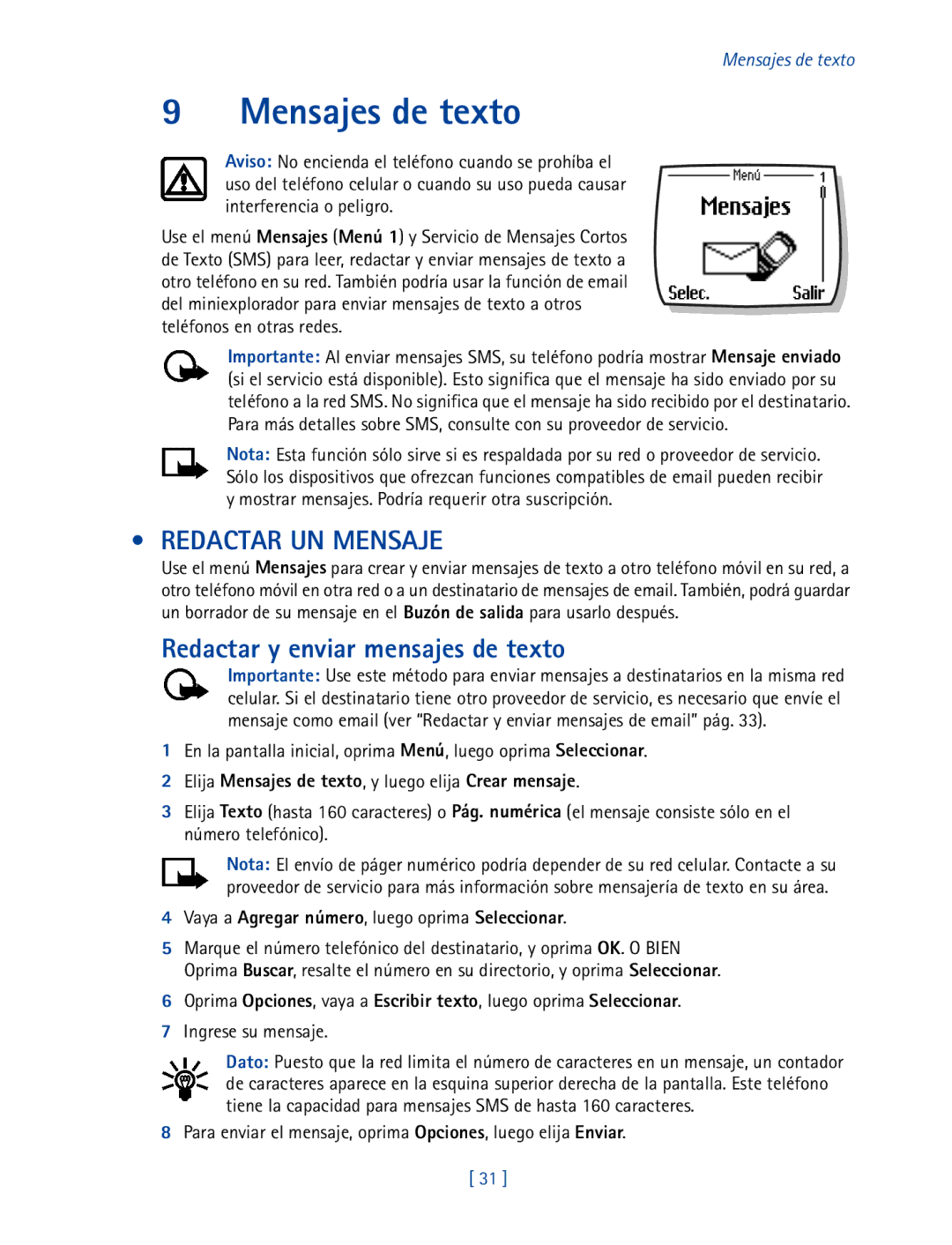 Nokia 2270 manual Mensajes de texto, Redactar UN Mensaje, Redactar y enviar mensajes de texto 