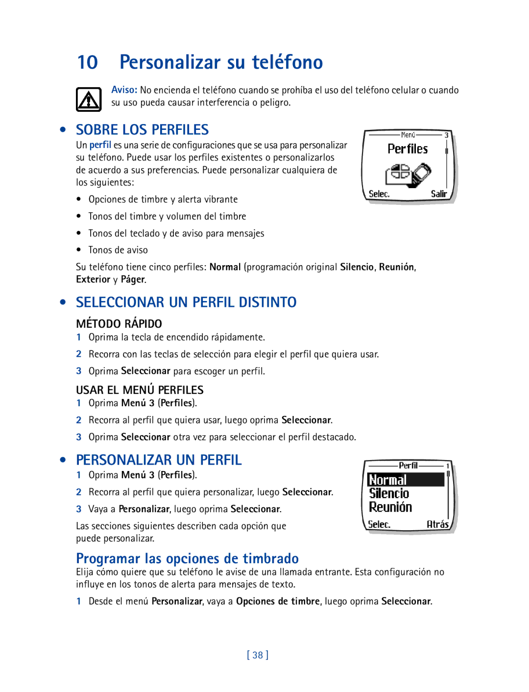 Nokia 2270 manual Personalizar su teléfono, Sobre LOS Perfiles, Seleccionar UN Perfil Distinto, Personalizar UN Perfil 