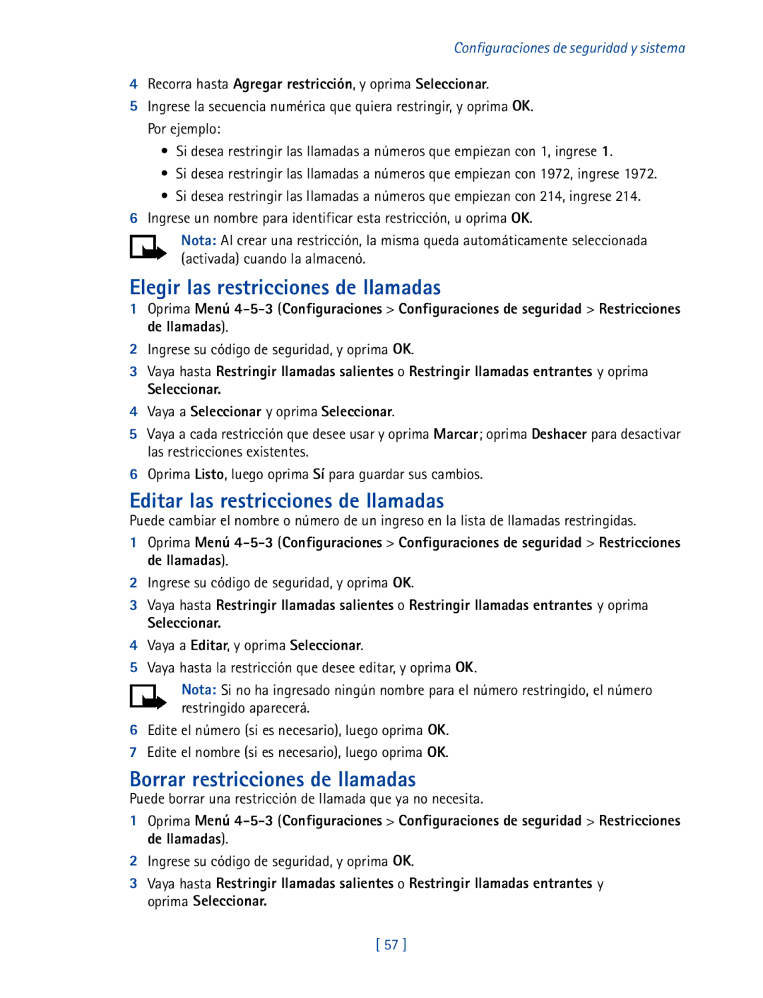 Nokia 2270 Elegir las restricciones de llamadas, Editar las restricciones de llamadas, Borrar restricciones de llamadas 