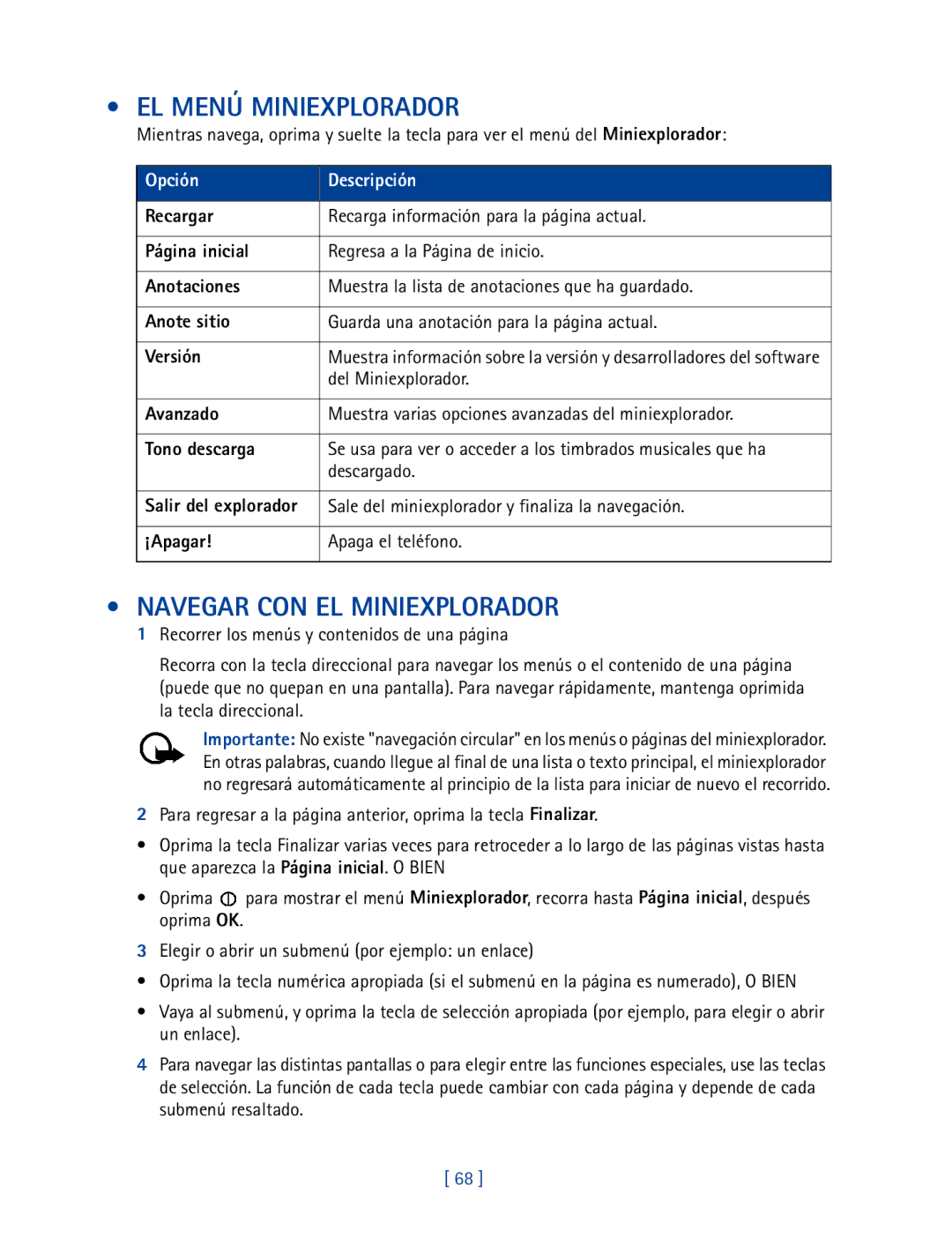 Nokia 2270 manual EL Menú Miniexplorador, Navegar CON EL Miniexplorador 