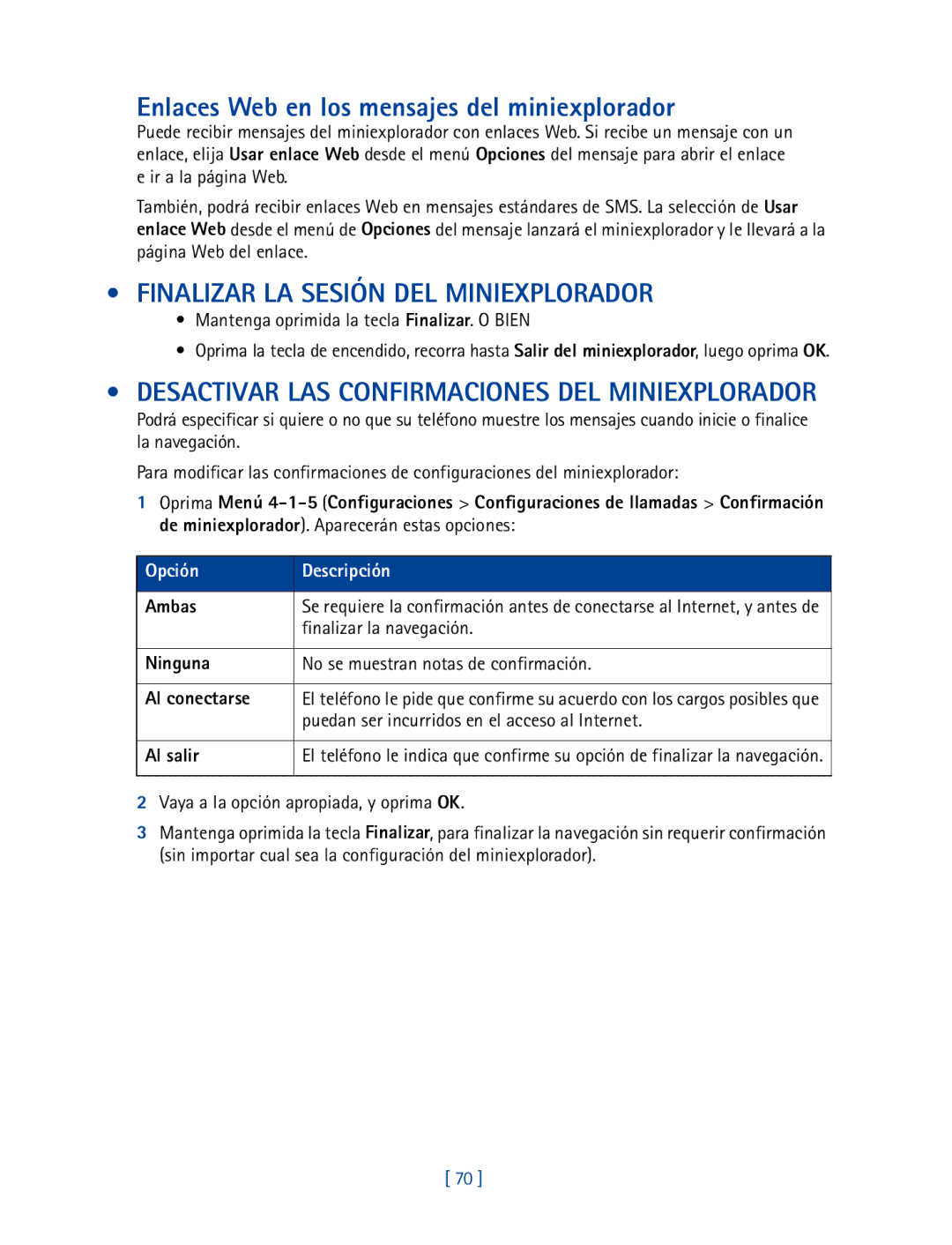 Nokia 2270 manual Enlaces Web en los mensajes del miniexplorador, Finalizar LA Sesión DEL Miniexplorador 