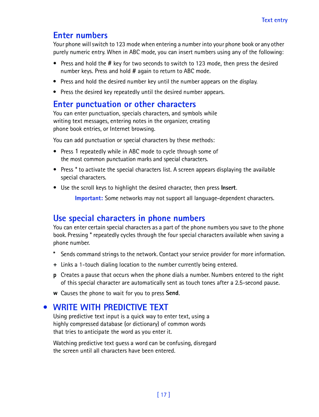 Nokia 2270 manual Enter numbers, Enter punctuation or other characters, Use special characters in phone numbers 