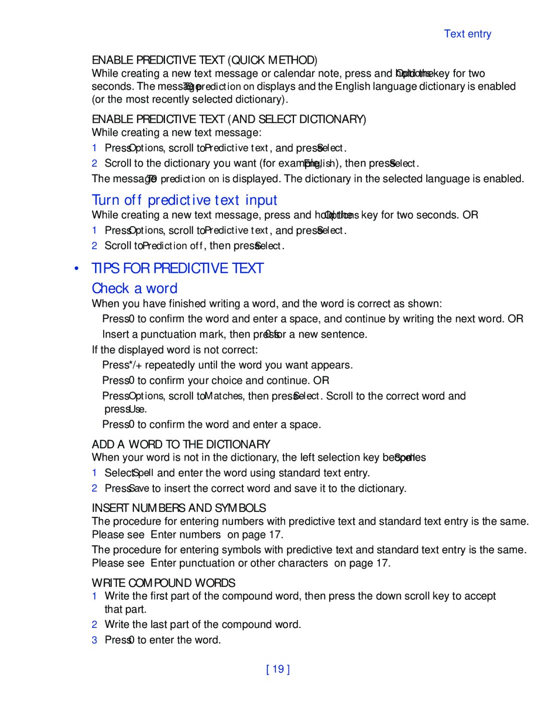 Nokia 2270 manual Turn off predictive text input, Tips for Predictive Text Check a word 