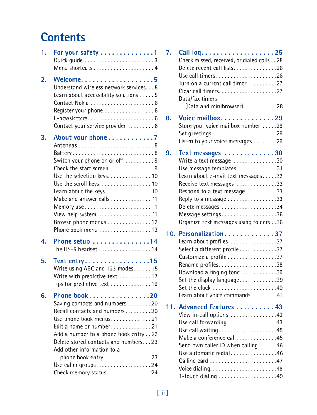 Nokia 2270 manual Contents 