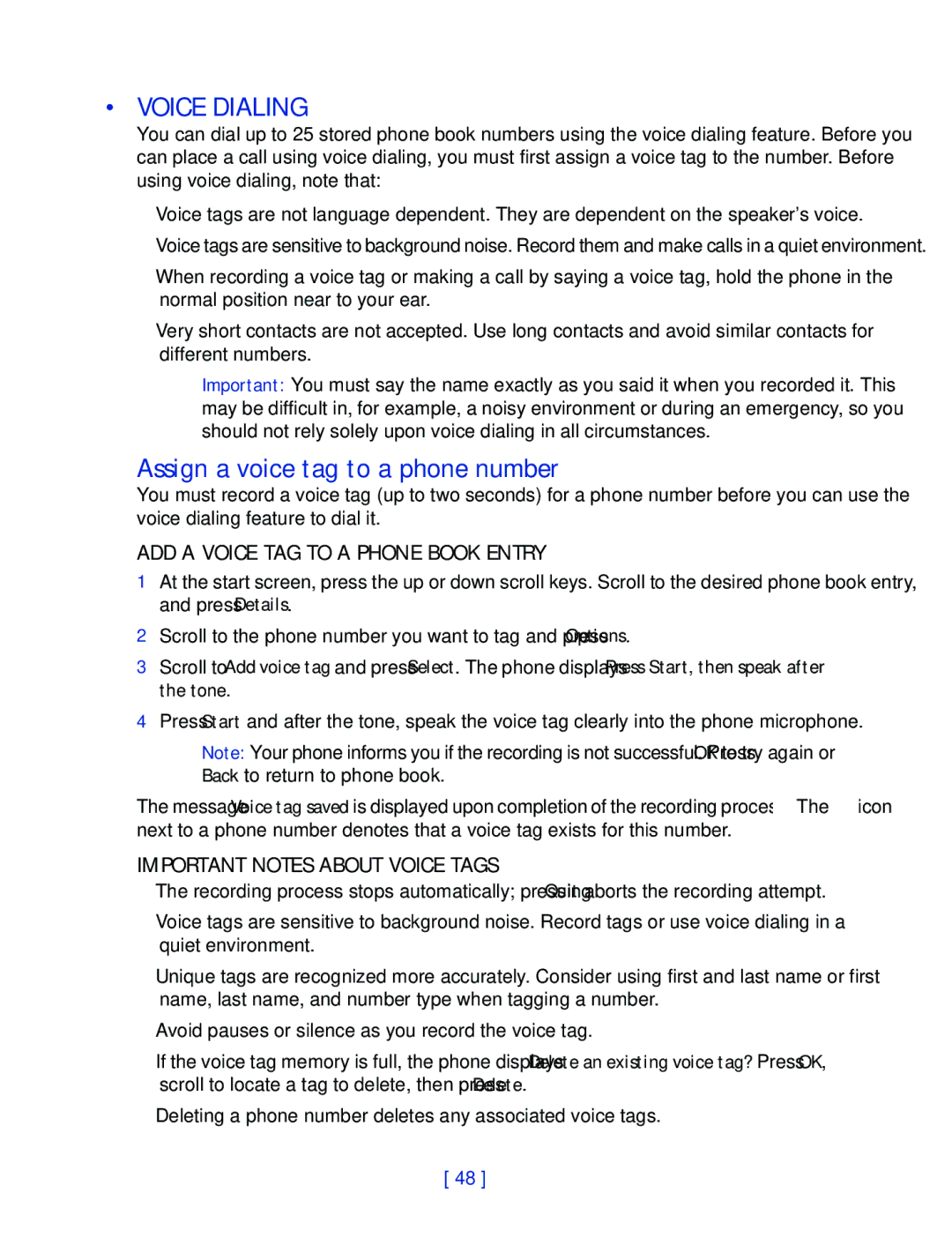 Nokia 2270 manual Voice Dialing, Assign a voice tag to a phone number, ADD a Voice TAG to a Phone Book Entry 