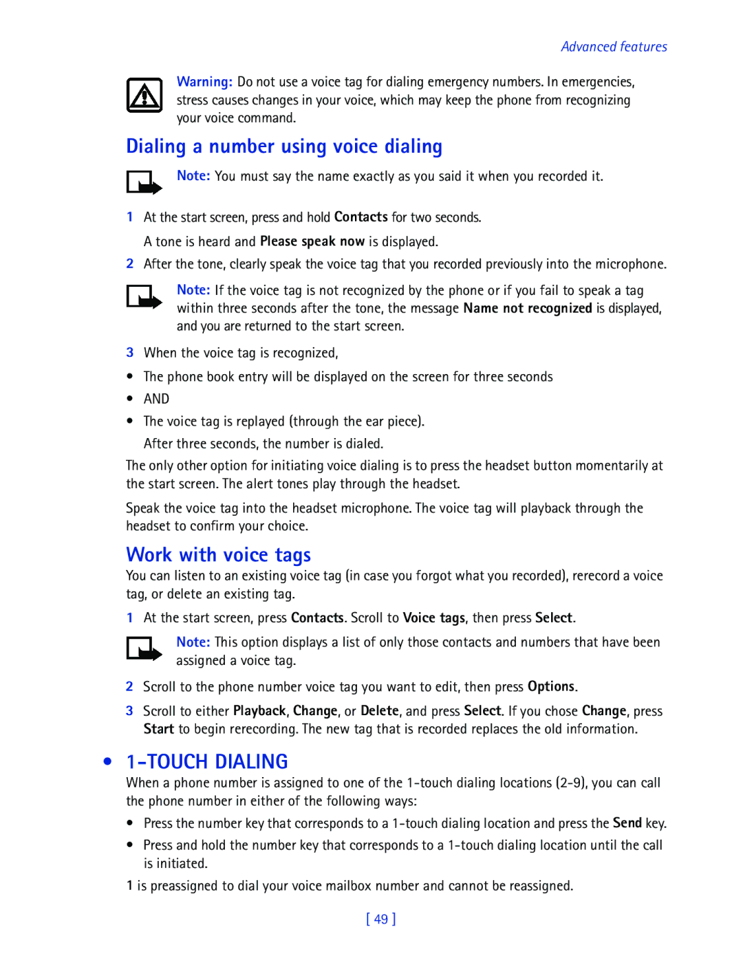 Nokia 2270 manual Dialing a number using voice dialing, Touch Dialing 