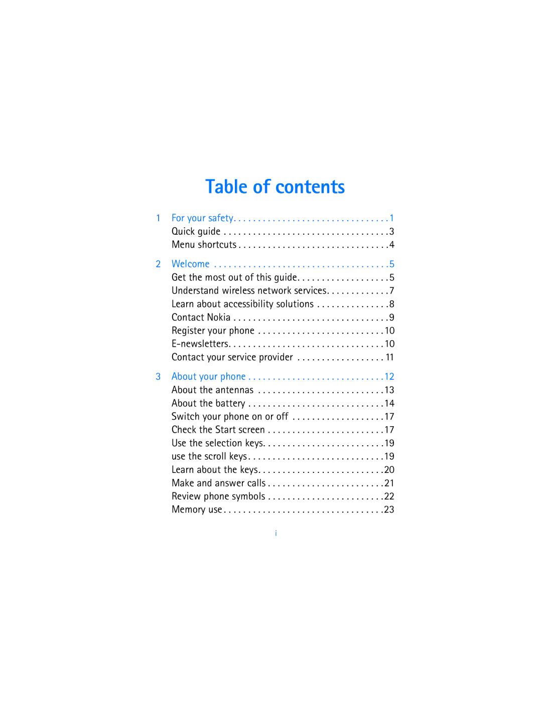 Nokia 2280 manual Table of contents 