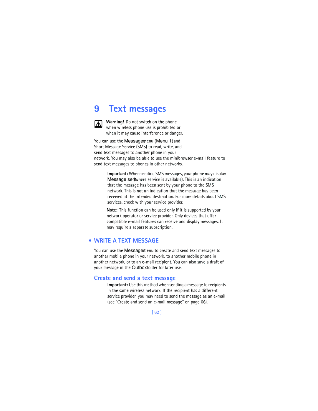 Nokia 2280 manual Text messages, Write a Text Message, Create and send a text message 