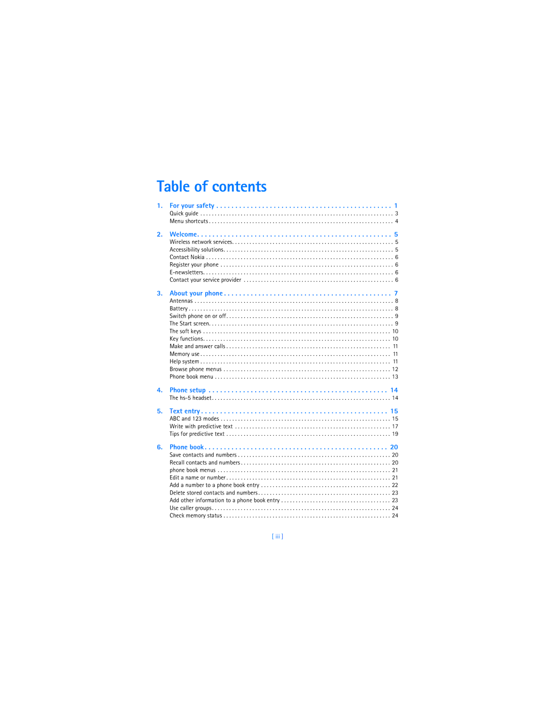 Nokia 2285 warranty Table of contents 