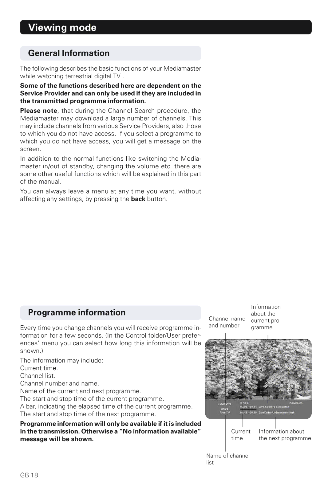 Nokia 230 T manual Viewing mode, Programme information 