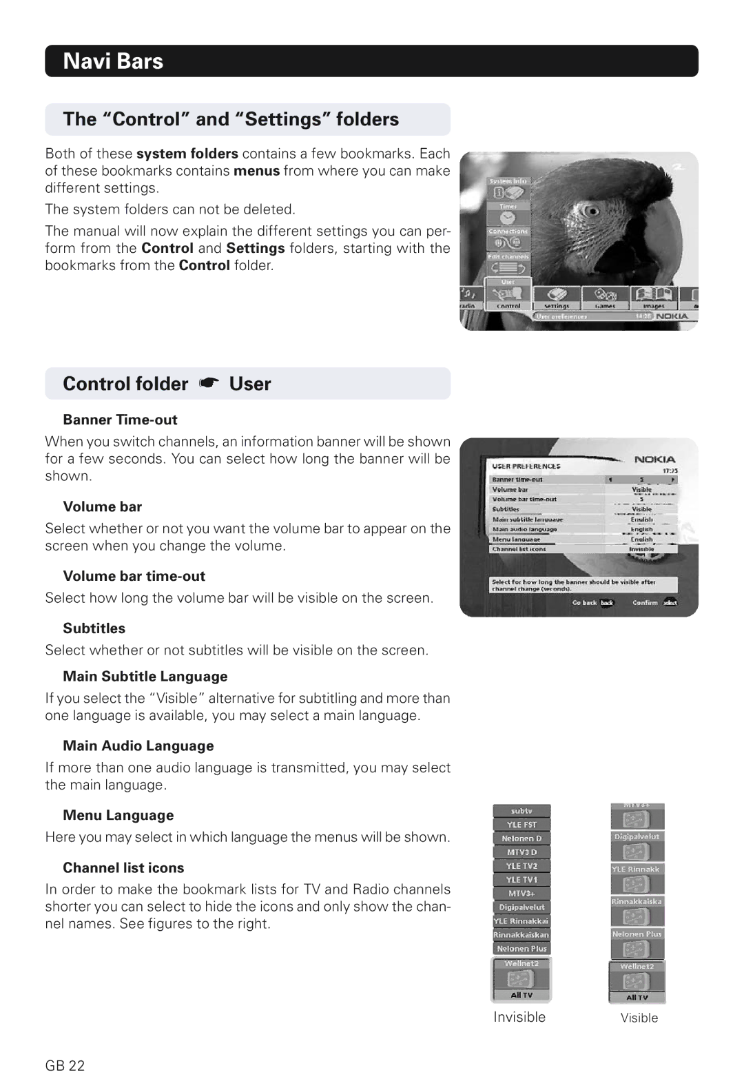 Nokia 230 T manual Control and Settings folders, Control folder User 