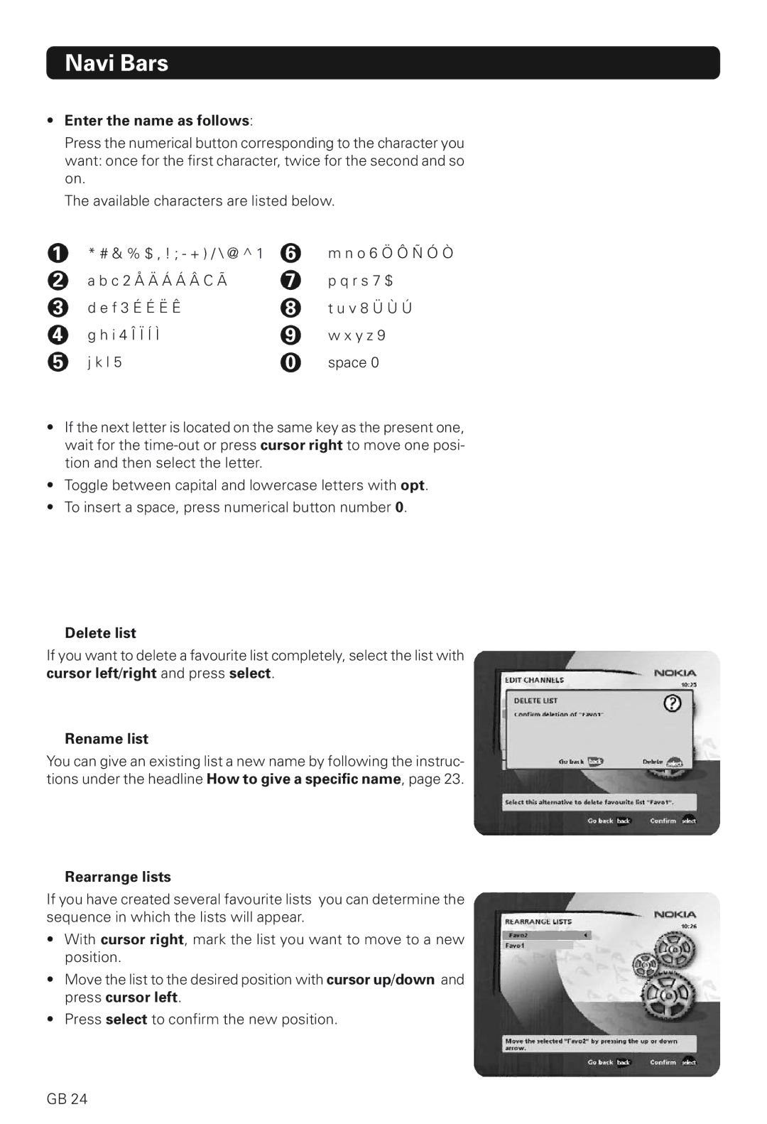 Nokia 230 T manual Enter the name as follows, Delete list, Rename list, Rearrange lists 