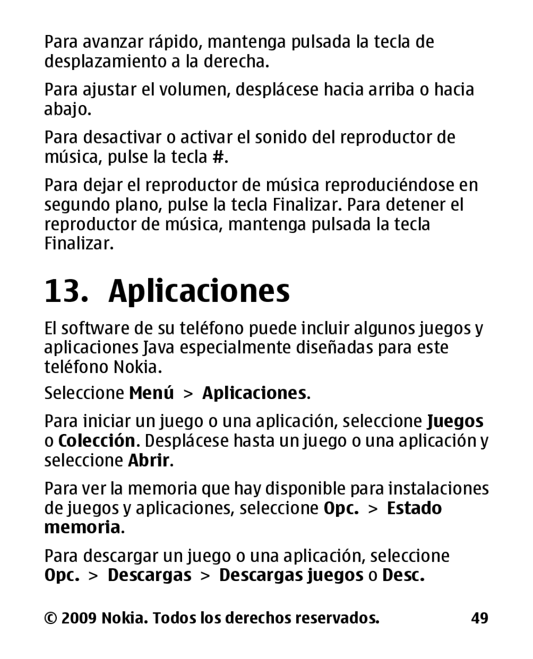 Nokia 2330 manual Seleccione Menú Aplicaciones 