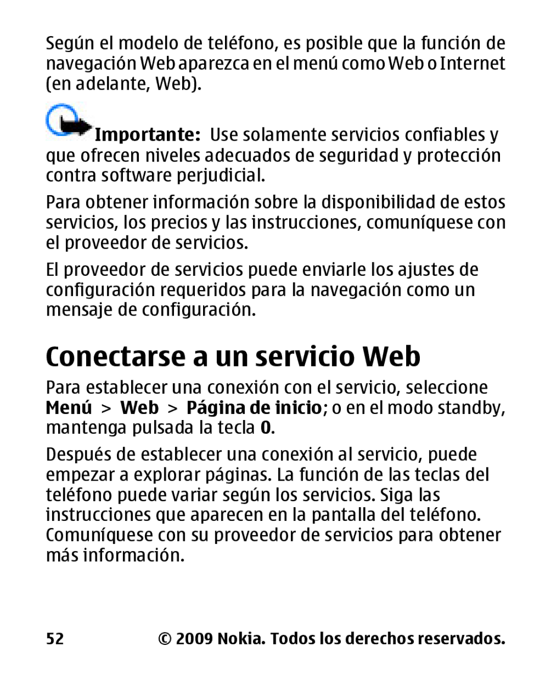 Nokia 2330 manual Conectarse a un servicio Web 