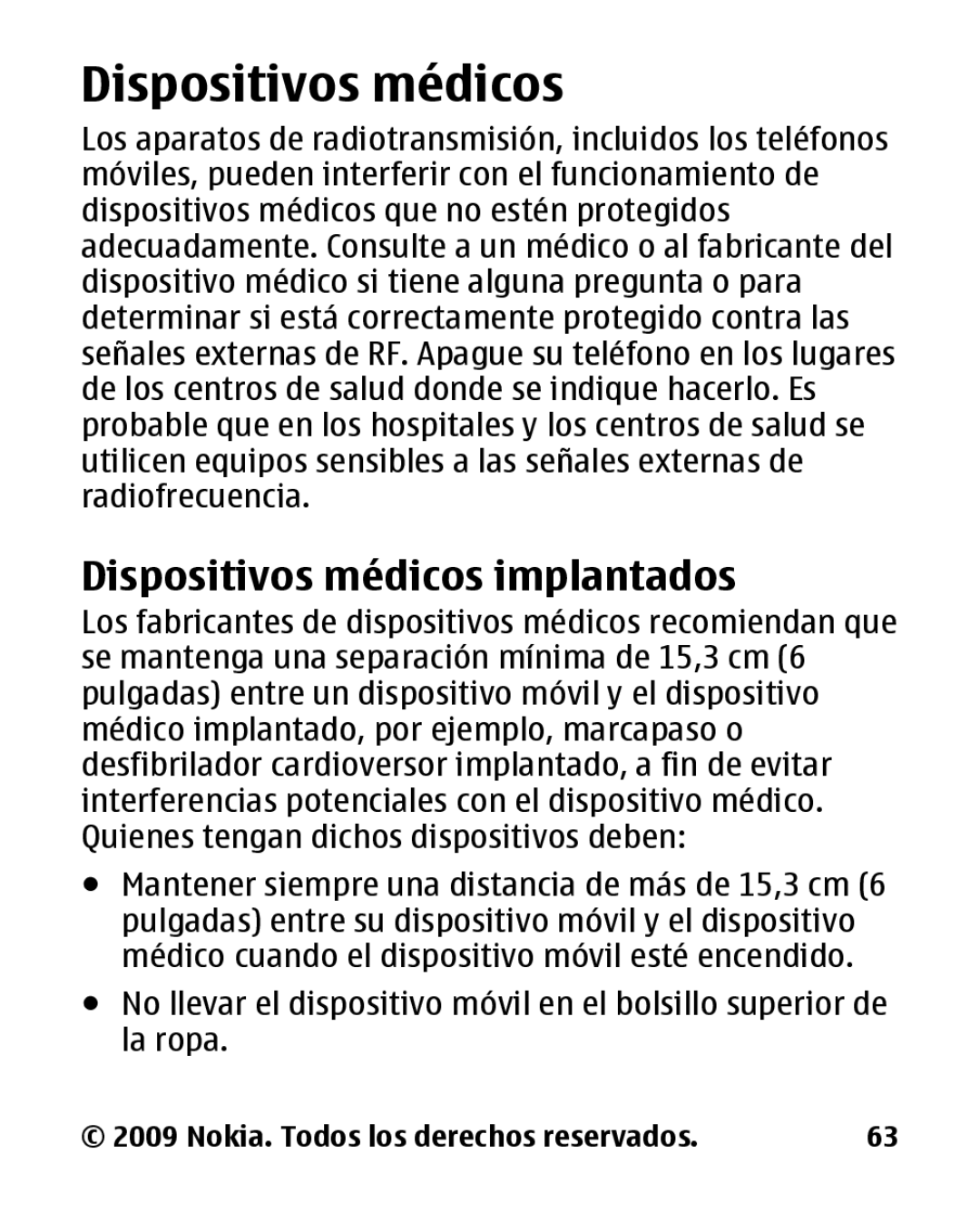 Nokia 2330 manual Dispositivos médicos implantados 