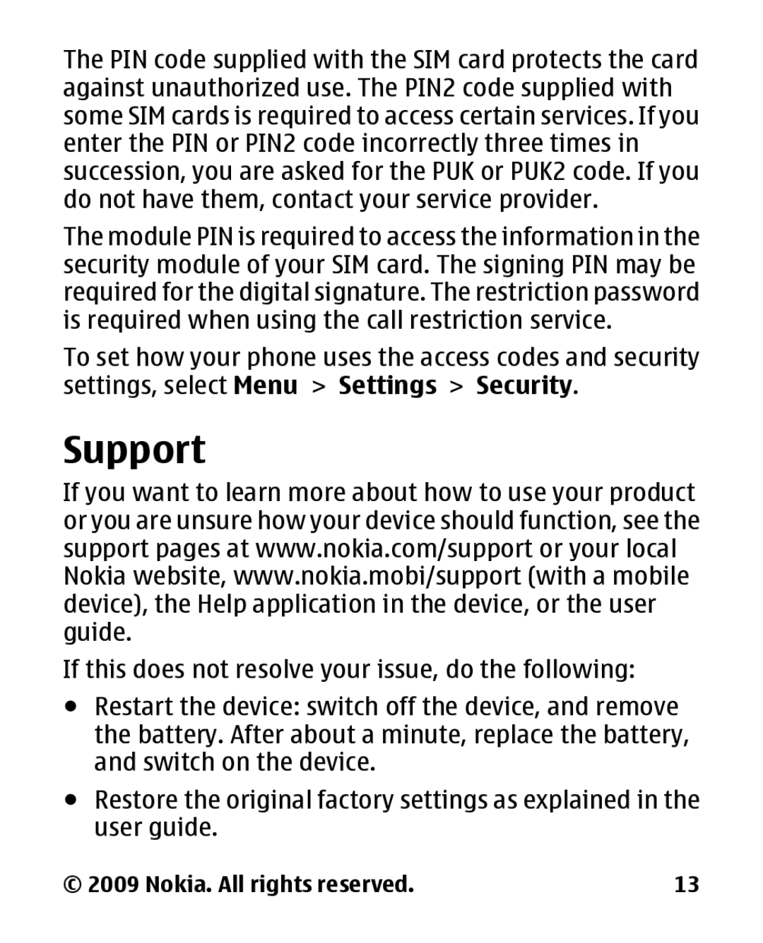 Nokia 2330 manual Support 