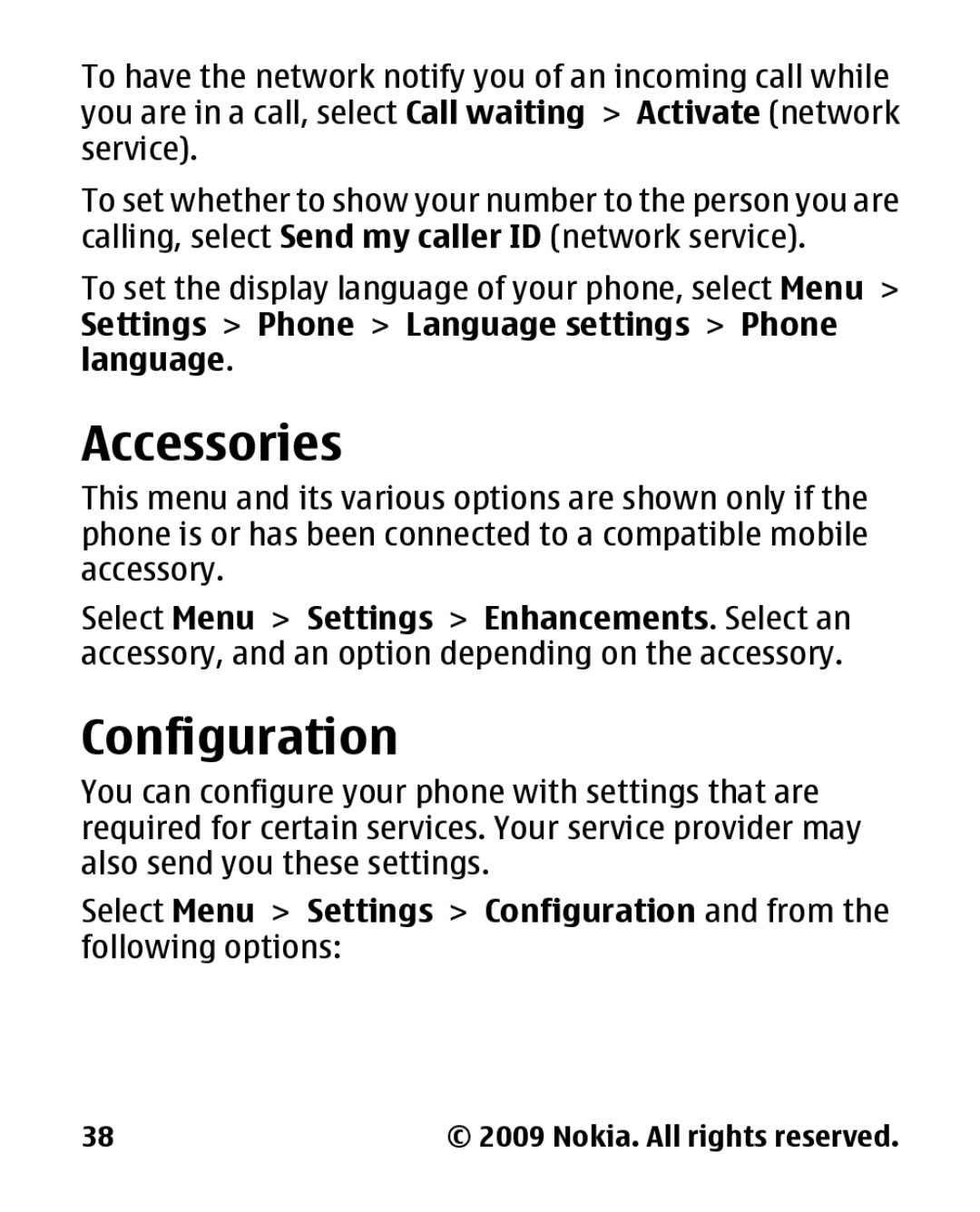 Nokia 2330 manual Accessories, Configuration 