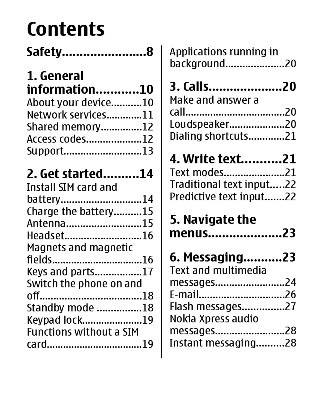 Nokia 2330 manual Contents 