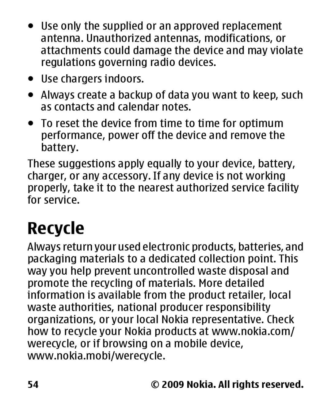 Nokia 2330 manual Recycle 