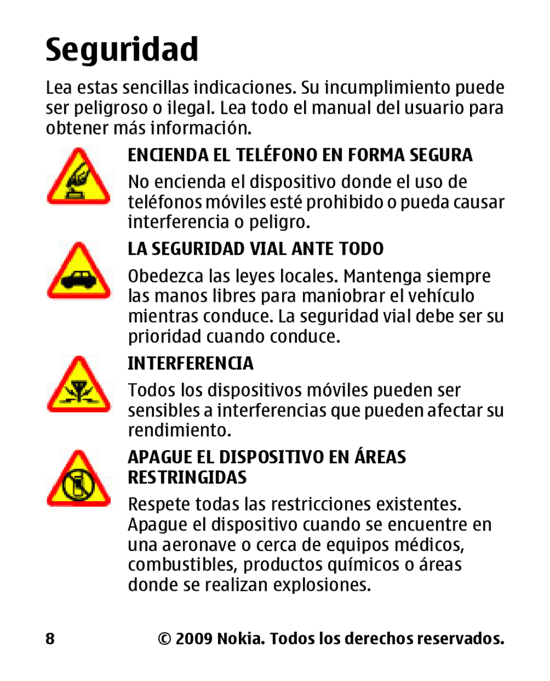 Nokia 2330 manual Seguridad, Encienda EL Teléfono EN Forma Segura 