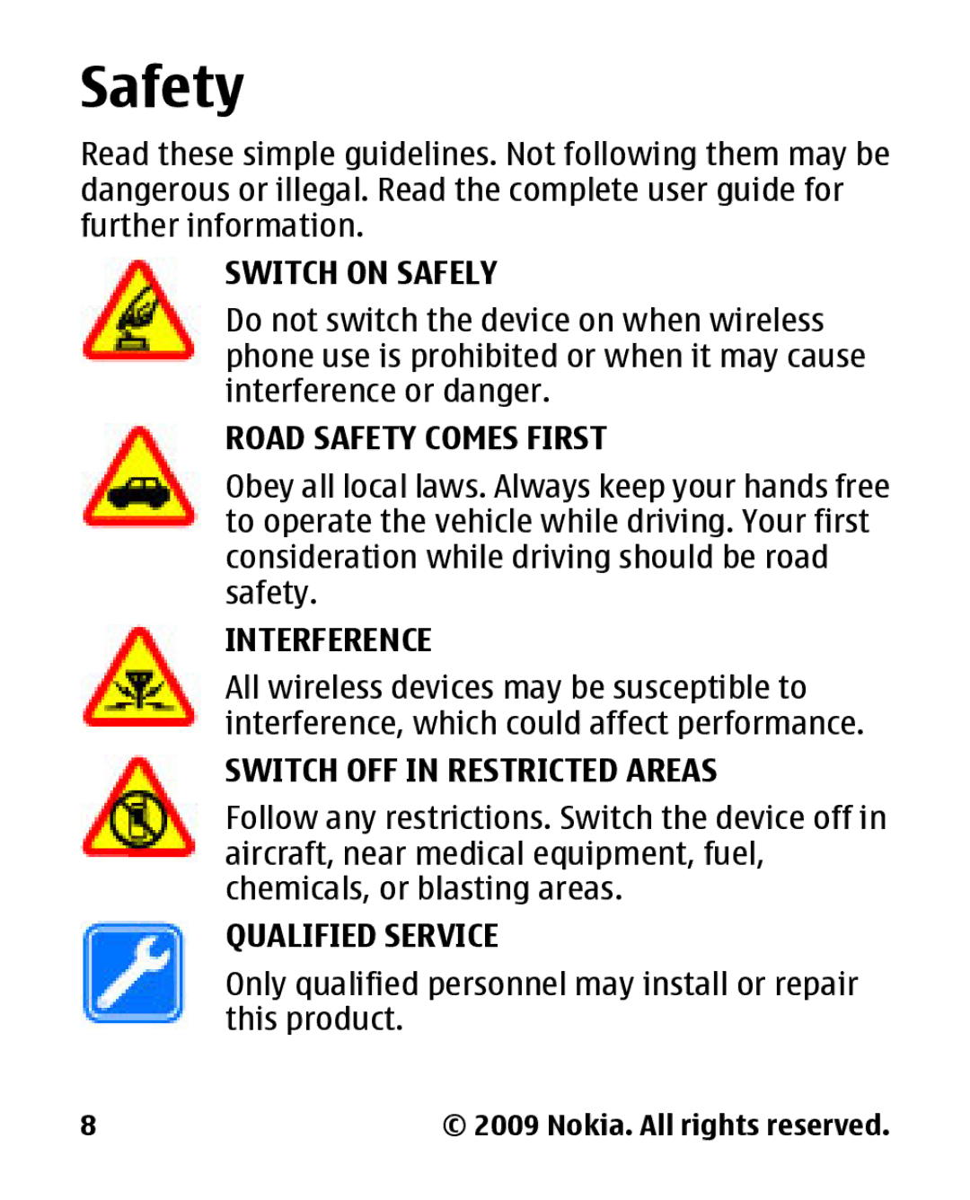 Nokia 2330 manual Safety, Switch on Safely 