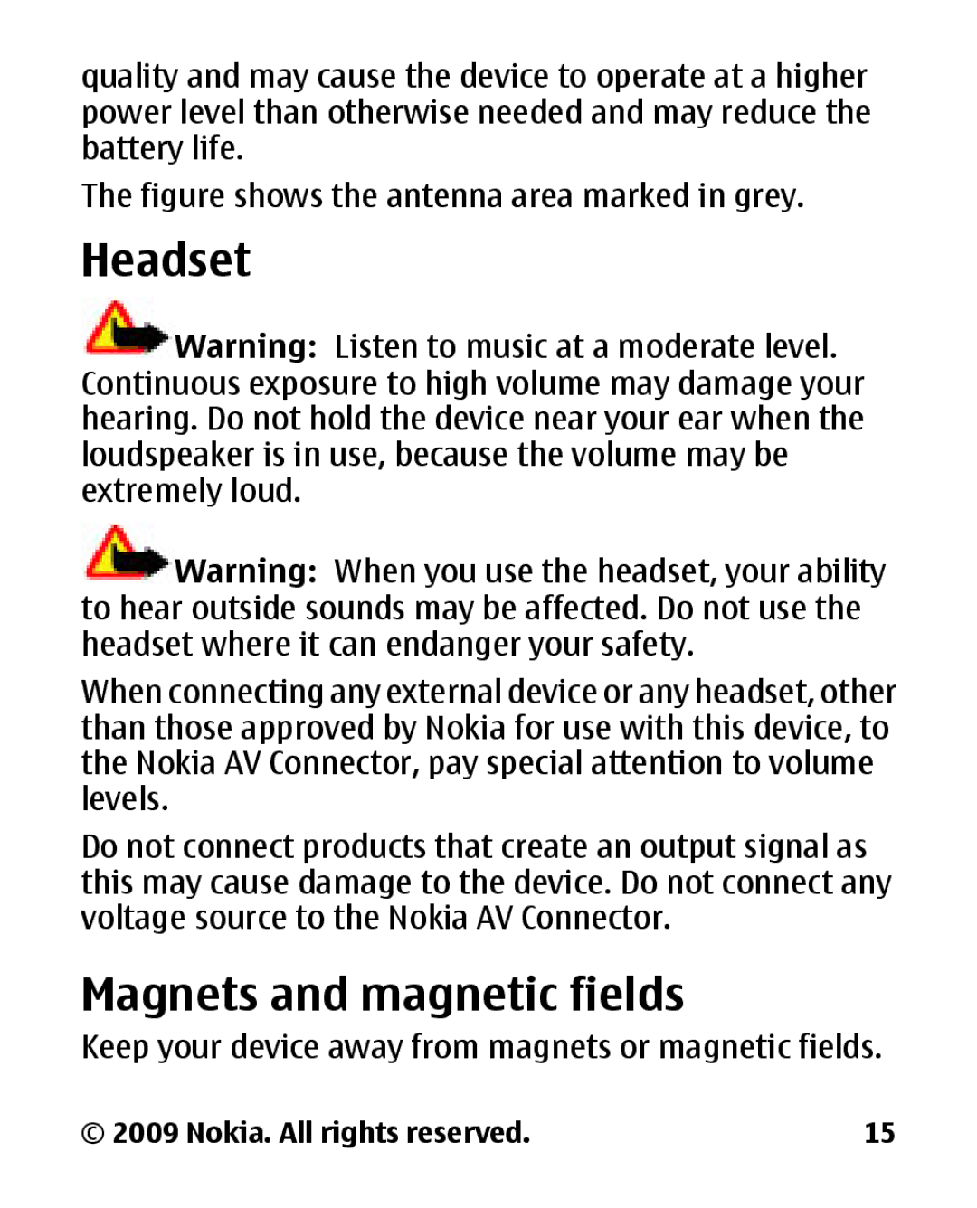 Nokia 2330C manual Headset, Magnets and magnetic fields 