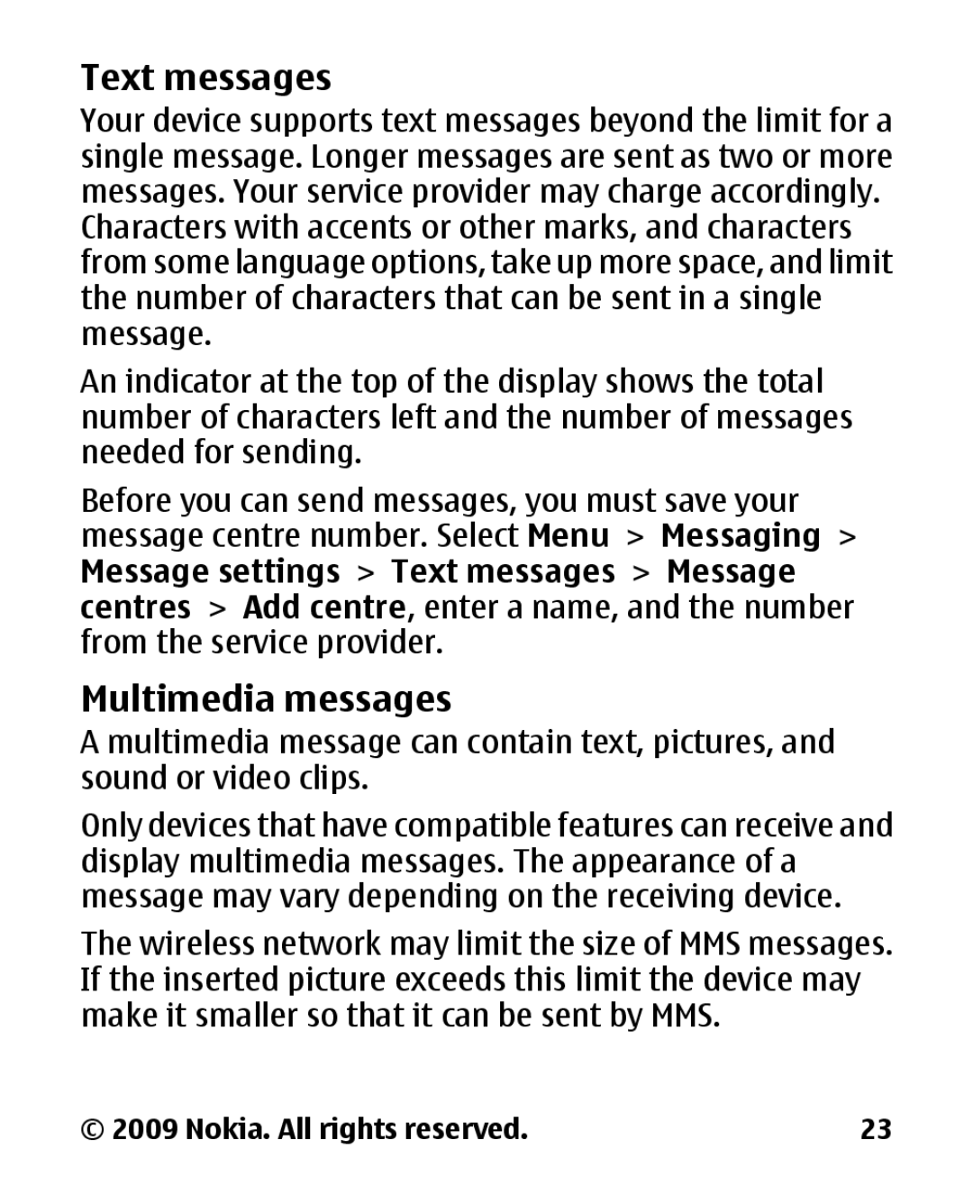 Nokia 2330C manual Text messages, Multimedia messages 