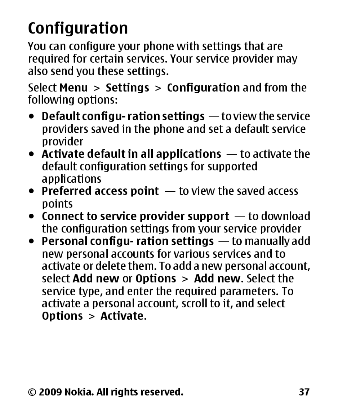 Nokia 2330C manual Configuration 