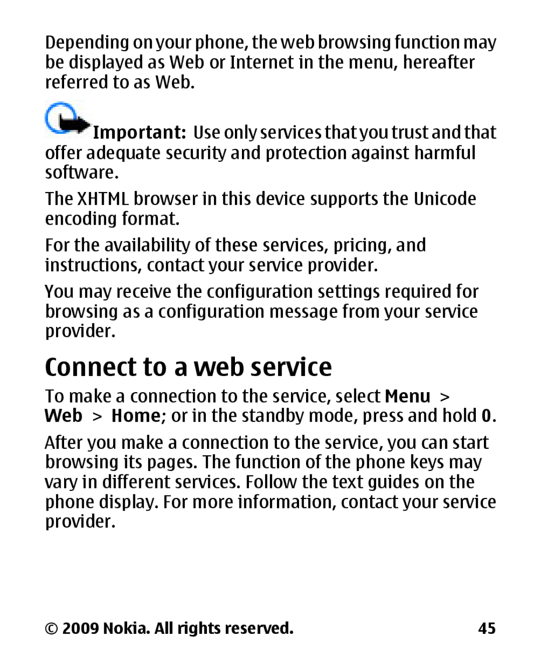 Nokia 2330C manual Connect to a web service 