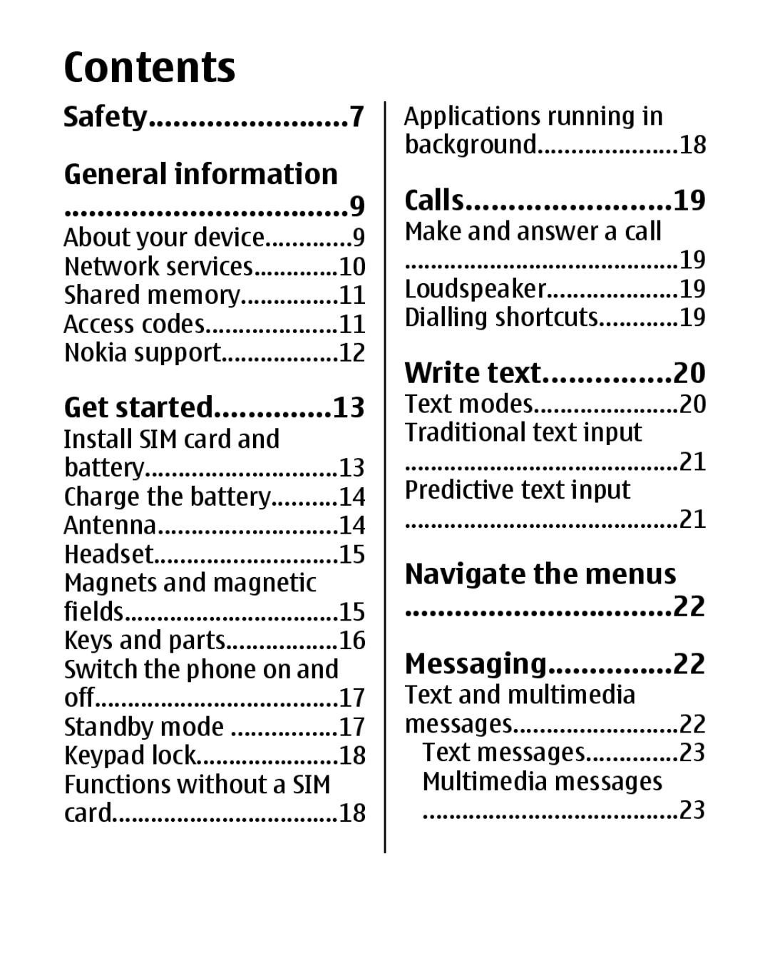 Nokia 2330C manual Contents 