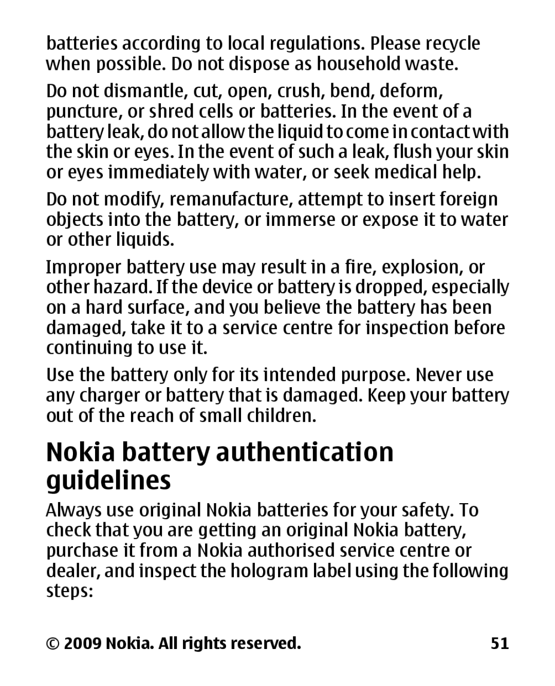 Nokia 2330C manual Nokia battery authentication guidelines 