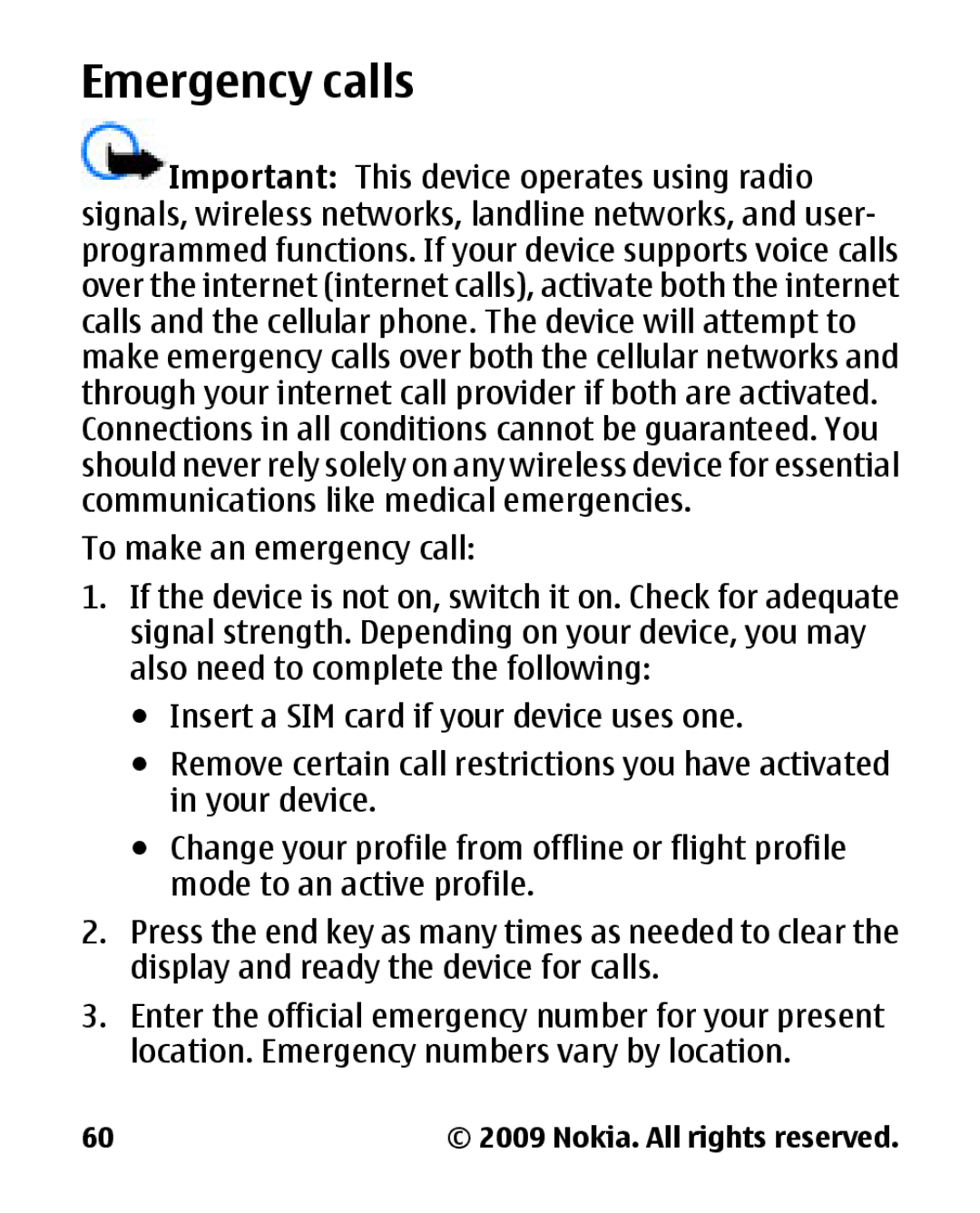 Nokia 2330C manual Emergency calls 